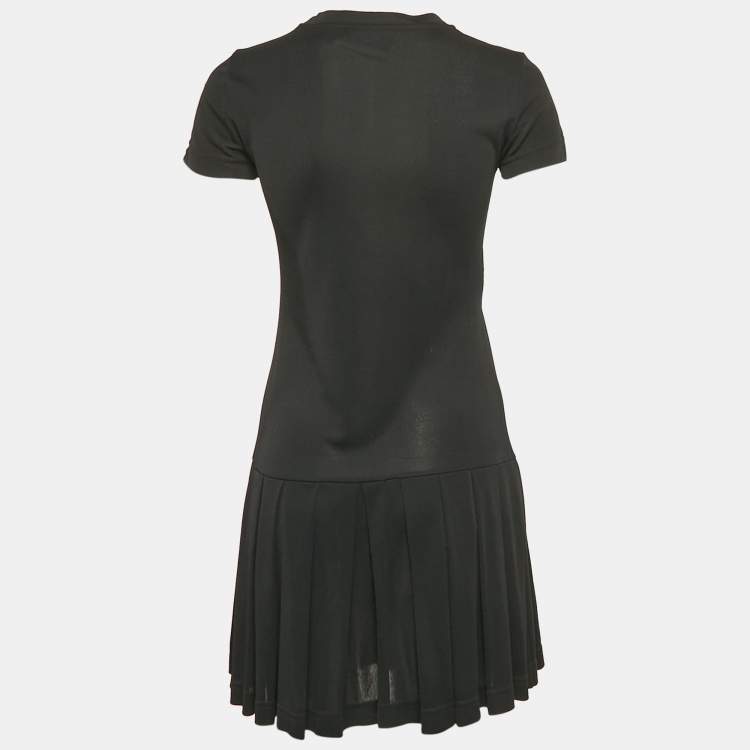 Pre Owned Moschino Couture Black Teddy Print Jersey Pleated Mini Dress XS