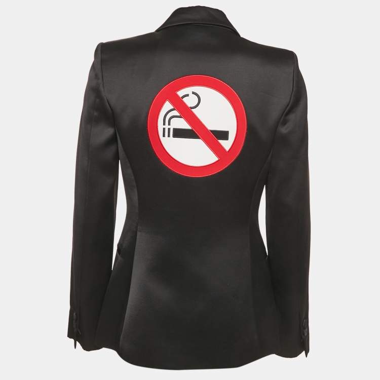 Pre Owned Moschino Couture Black Satin No Smoking Applique Detail Blazer M