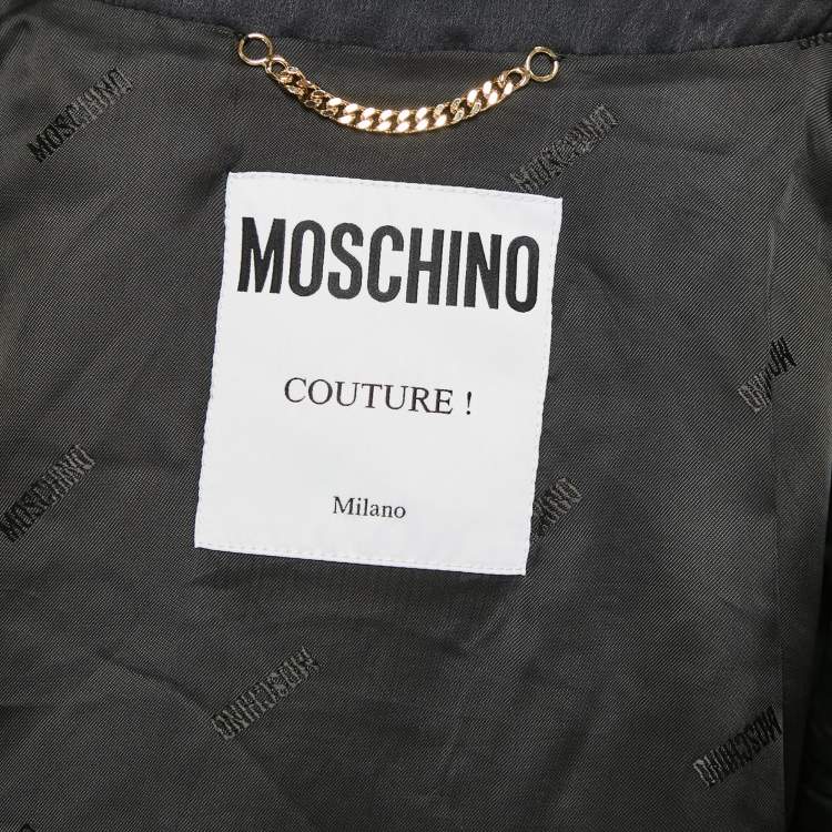 Pre Owned Moschino Couture Black Satin No Smoking Applique Detail Blazer M