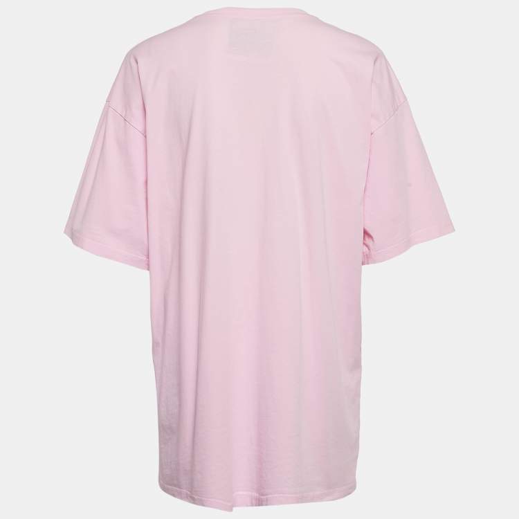 Pre Owned Moschino Couture Pink Double Question Mark Embroidered Jersey T-Shirt L