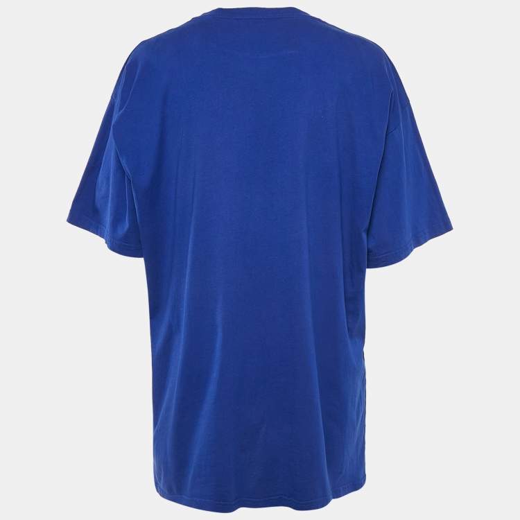 Pre Owned Moschino Couture Blue Logo Print Jersey Loose Fit T-Shirt L