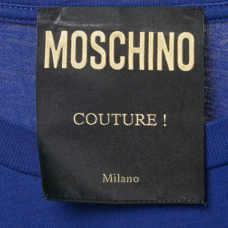 Pre Owned Moschino Couture Blue Logo Print Jersey Loose Fit T-Shirt L