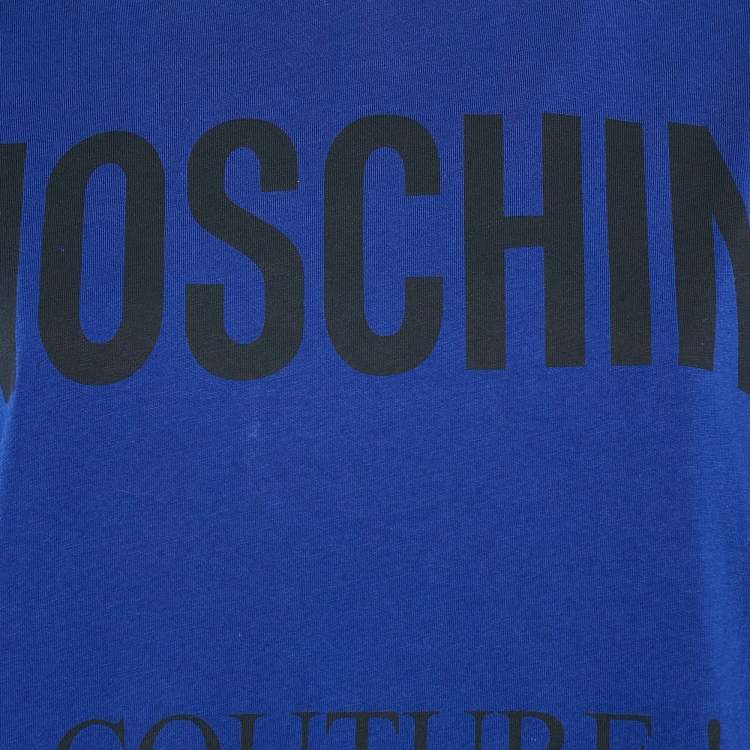 Pre Owned Moschino Couture Blue Logo Print Jersey Loose Fit T-Shirt L