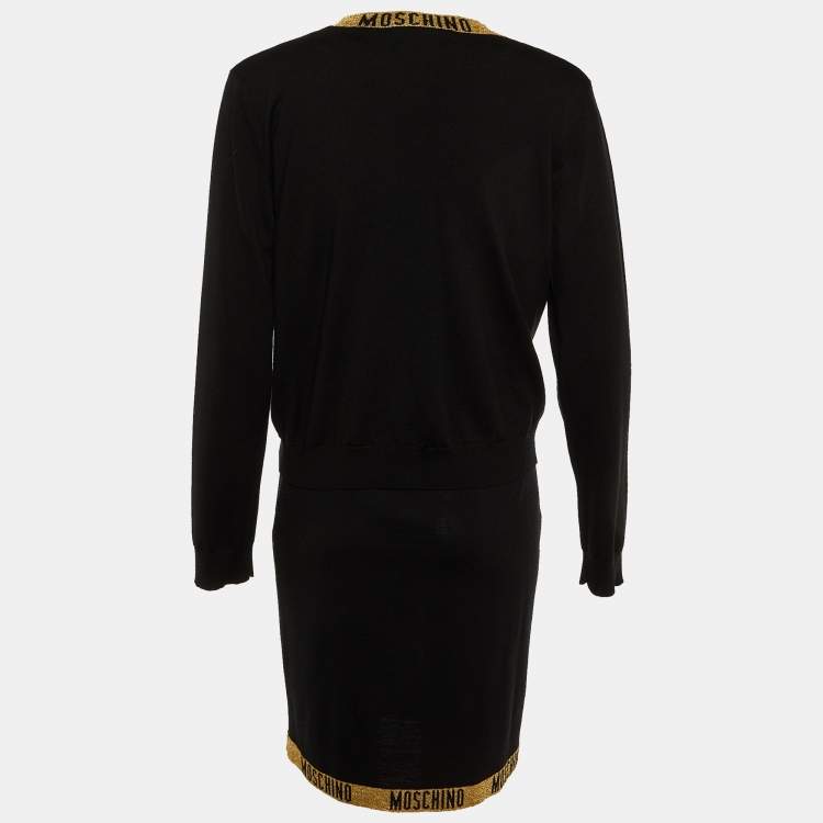 Pre Owned Moschino Couture Black Lurex Logo Detail Knit Dress & Cardigan Set M