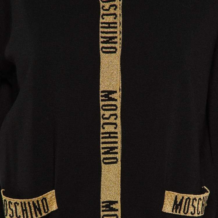 Pre Owned Moschino Couture Black Lurex Logo Detail Knit Dress & Cardigan Set M