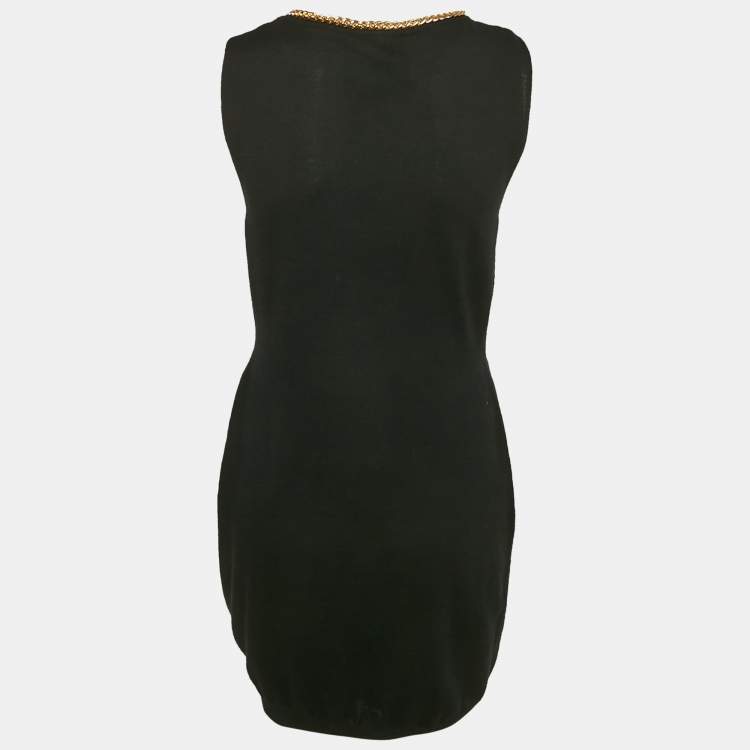 Pre Owned Moschino Couture Black Wool Knit Neck Embellished Mini Dress M