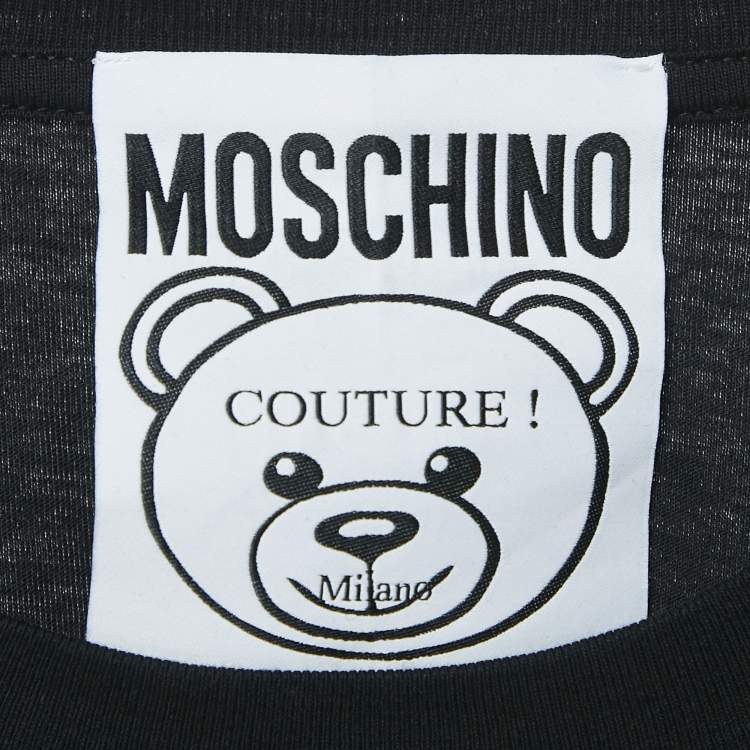 Pre Owned Moschino Couture Black Logo Embroidered Cotton Knit T-Shirt S