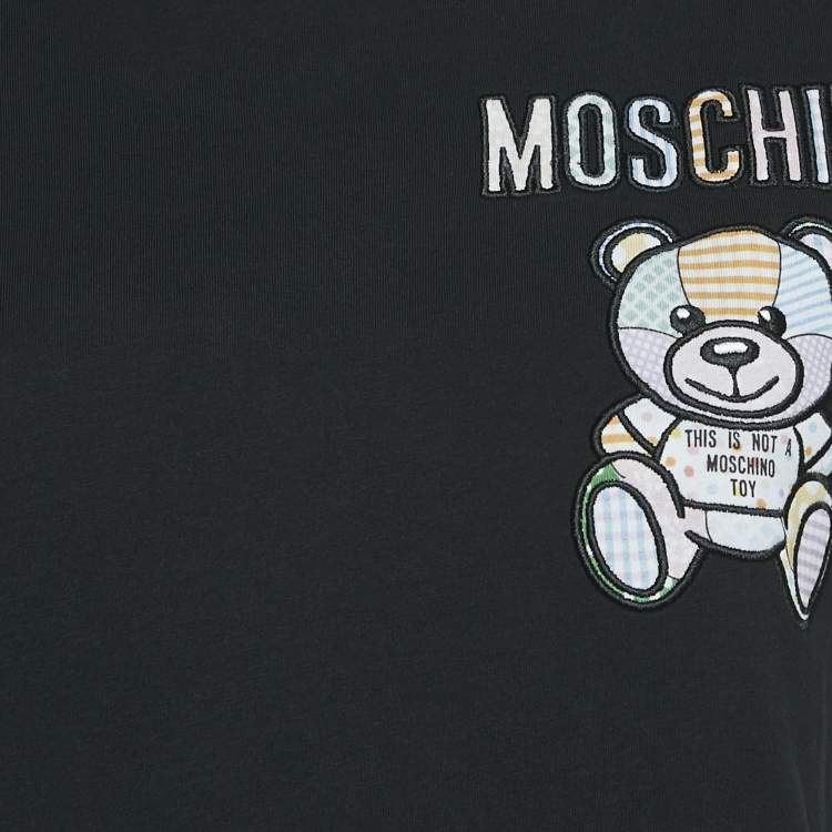 Pre Owned Moschino Couture Black Logo Embroidered Cotton Knit T-Shirt S