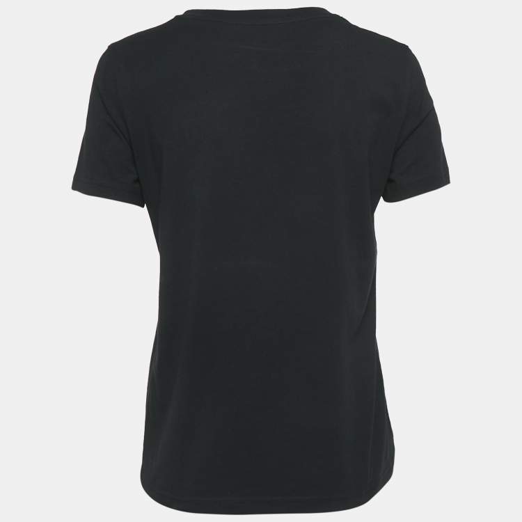 Pre Owned Moschino Couture Black Logo Embroidered Cotton Knit T-Shirt S