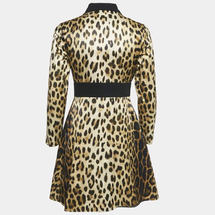 Pre Owned Moschino Couture Brown Leopard Print Cotton Blend Shirt Dress S
