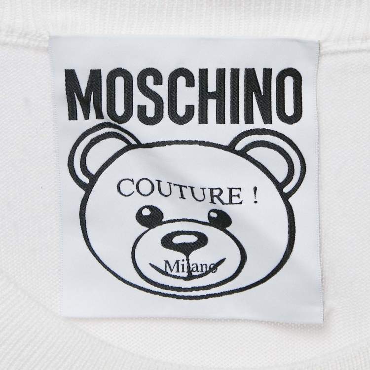 Pre Owned Moschino Couture White Teddy Print Cotton Crewneck Sweatshirt S