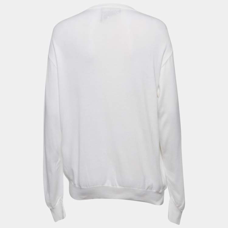 Pre Owned Moschino Couture White Teddy Print Cotton Crewneck Sweatshirt S