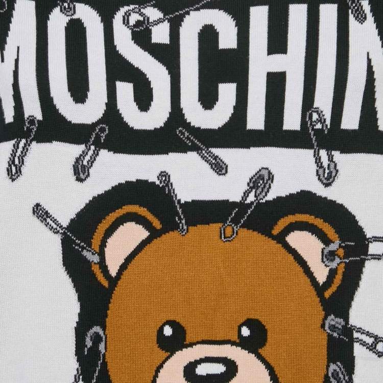 Pre Owned Moschino Couture White Teddy Print Cotton Crewneck Sweatshirt S
