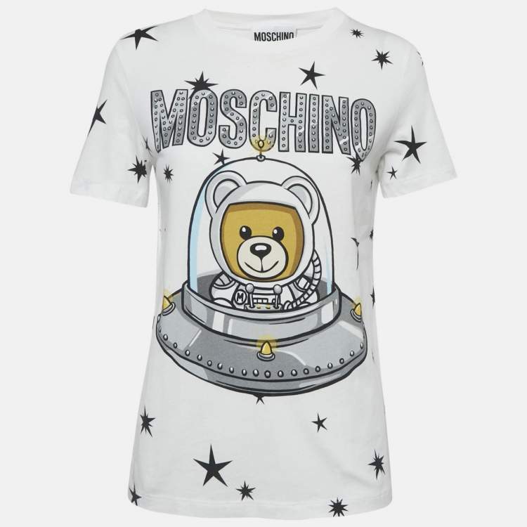 Pre Owned Moschino Couture White Cotton Printed Crew Neck T-Shirt S