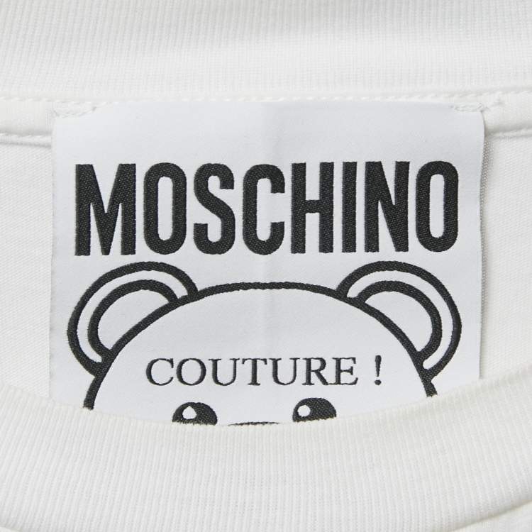 Pre Owned Moschino Couture White Cotton Printed Crew Neck T-Shirt S