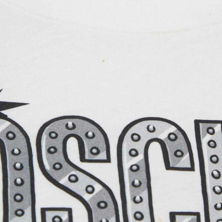 Pre Owned Moschino Couture White Cotton Printed Crew Neck T-Shirt S