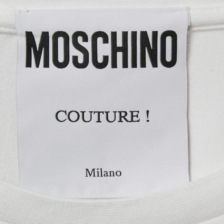 Pre Owned Moschino Couture White Logo Print Cotton Crew Neck T-Shirt L