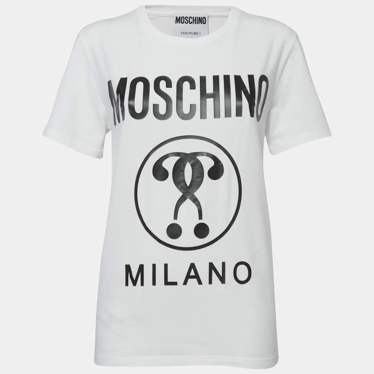 Pre Owned Moschino Couture White Logo Print Cotton Crew Neck T-Shirt L