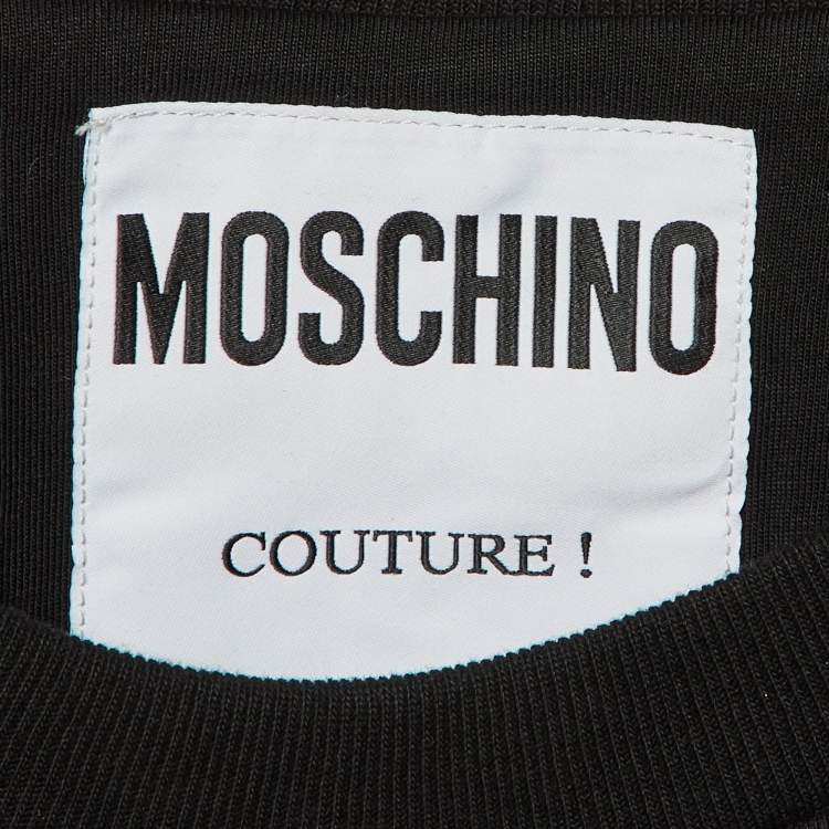 Pre Owned Moschino Couture  Black Smiley Quilted Cotton Metal Logo Detail Sweatshirt M