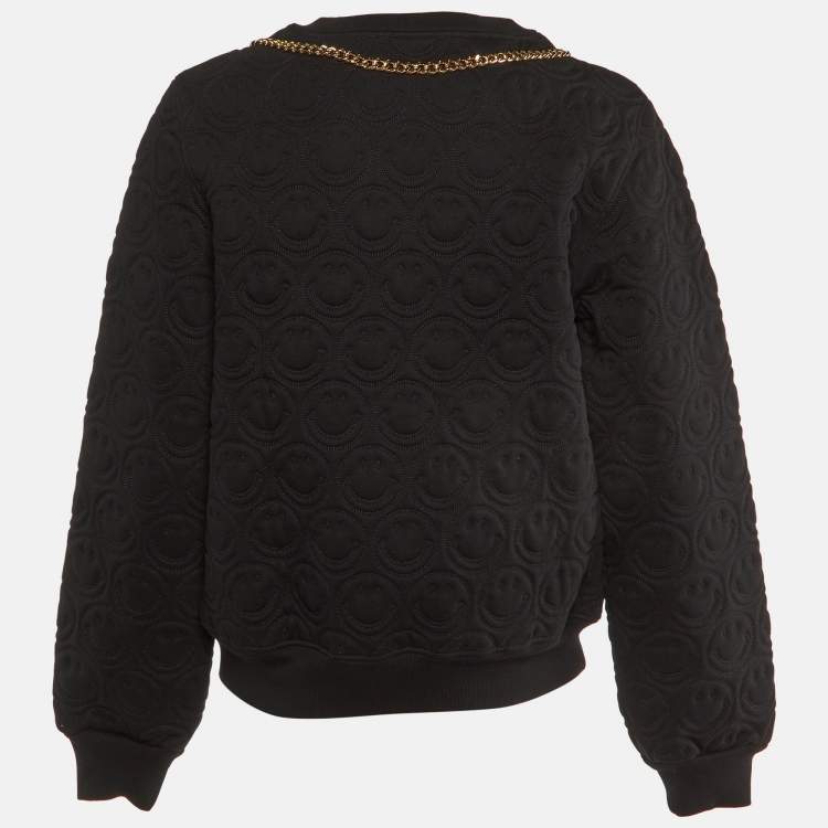 Pre Owned Moschino Couture  Black Smiley Quilted Cotton Metal Logo Detail Sweatshirt M