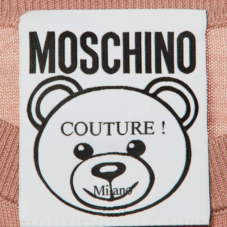 Pre Owned Moschino Couture Pink Wool Bear Appliqued Sweater Dress XS