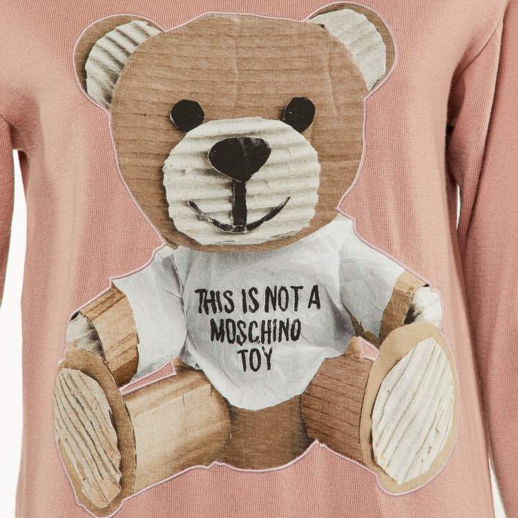 Pre Owned Moschino Couture Pink Wool Bear Appliqued Sweater Dress XS
