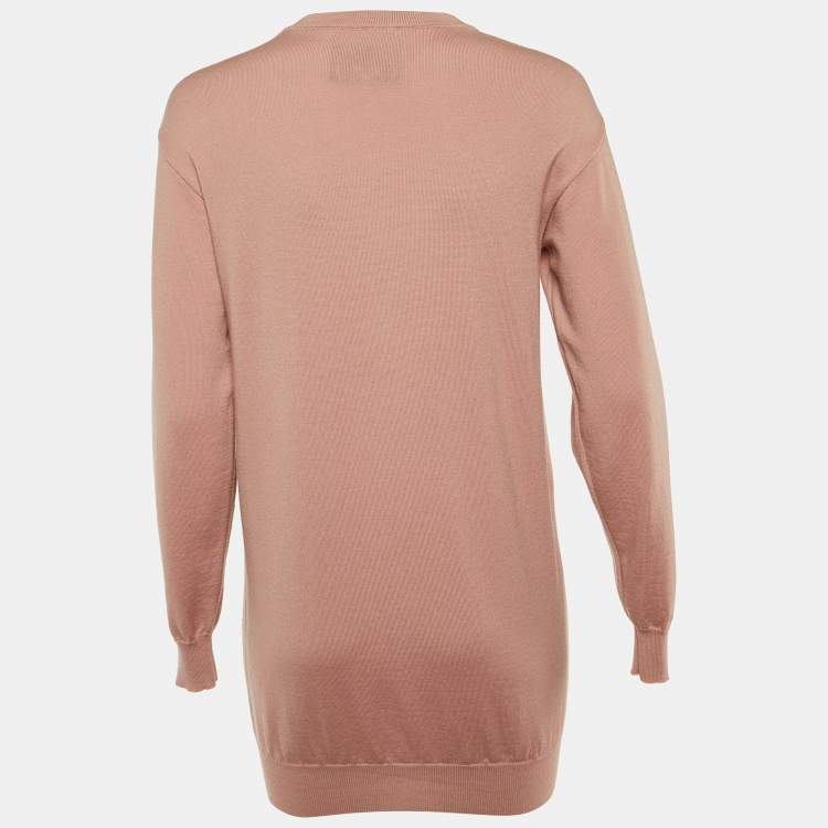 Pre Owned Moschino Couture Pink Wool Bear Appliqued Sweater Dress XS