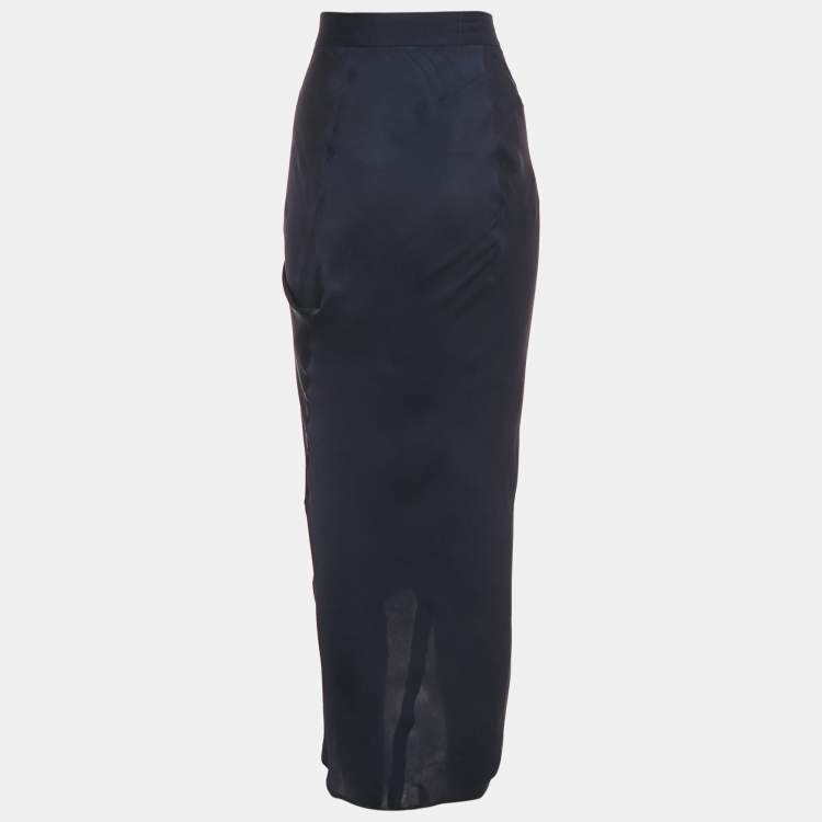 Pre Owned Moschino Couture Navy Blue Satin Flared Maxi Skirt M