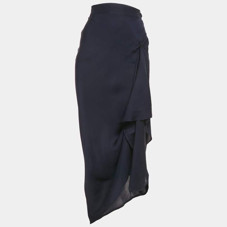 Pre Owned Moschino Couture Navy Blue Satin Flared Maxi Skirt M