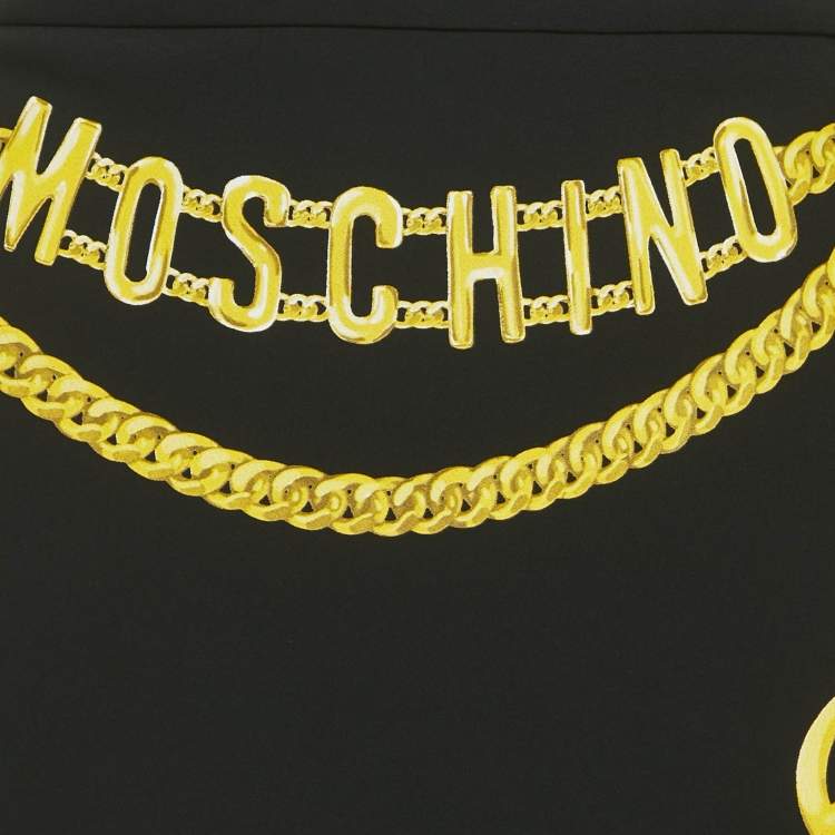 Pre Owned Moschino Couture Black Logo & Chain Print Crepe Mini Skirt M