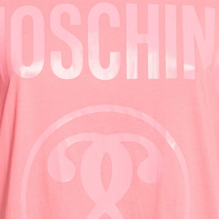 Pre Owned Moschino Couture Pink Logo Print Jersey T-Shirt XS