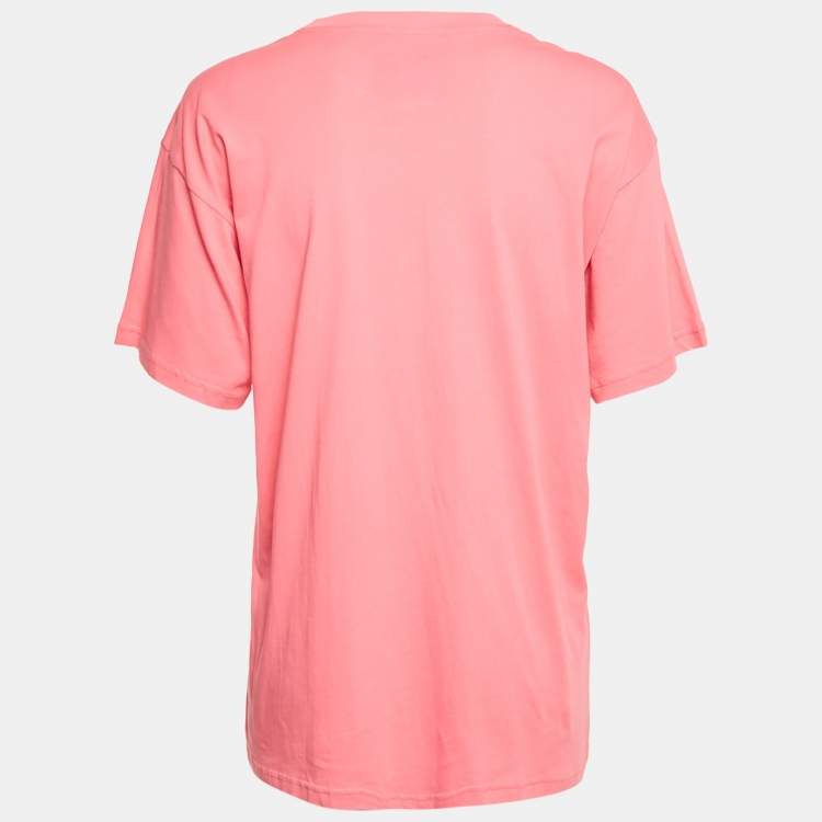 Pre Owned Moschino Couture Pink Logo Print Jersey T-Shirt XS