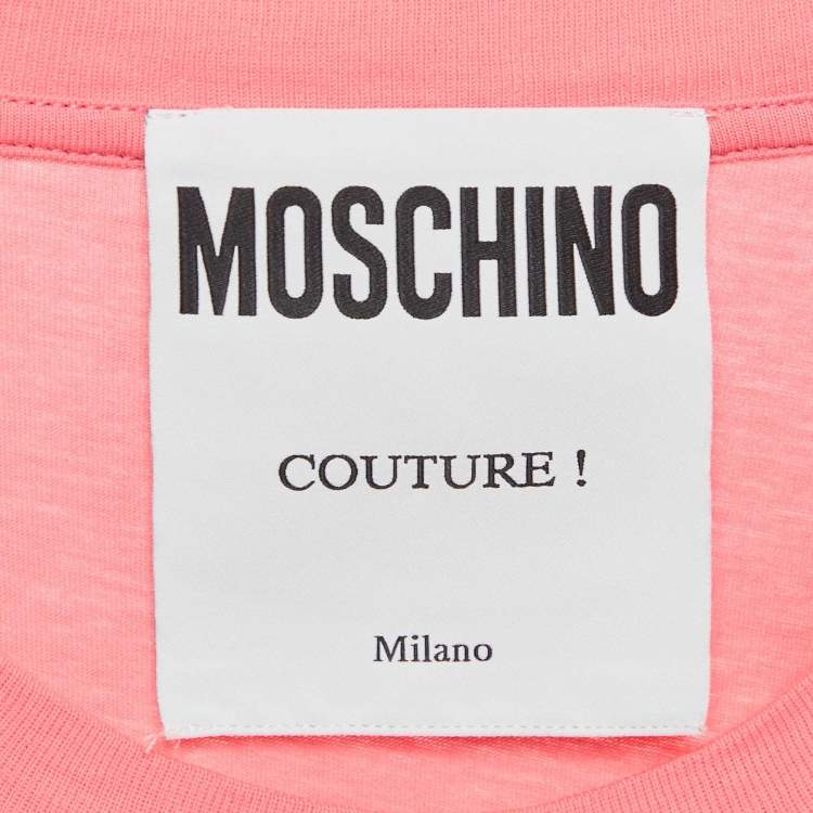 Pre Owned Moschino Couture Pink Logo Print Jersey T-Shirt XS