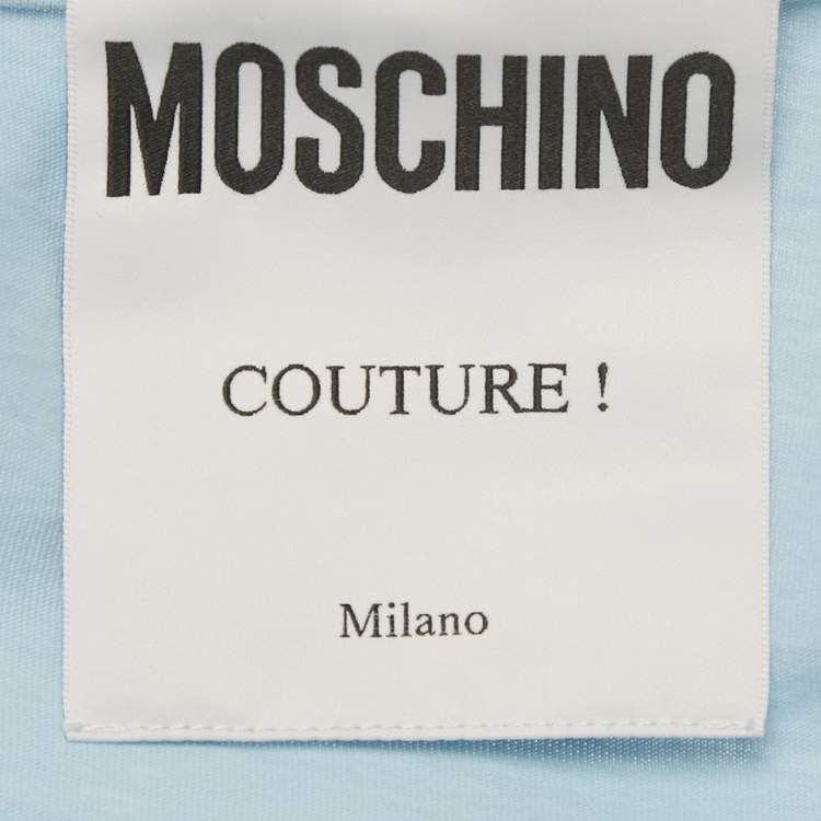 Pre Owned Moschino Couture Blue Pony Print Cotton Knit Lace-Up Detail Top L