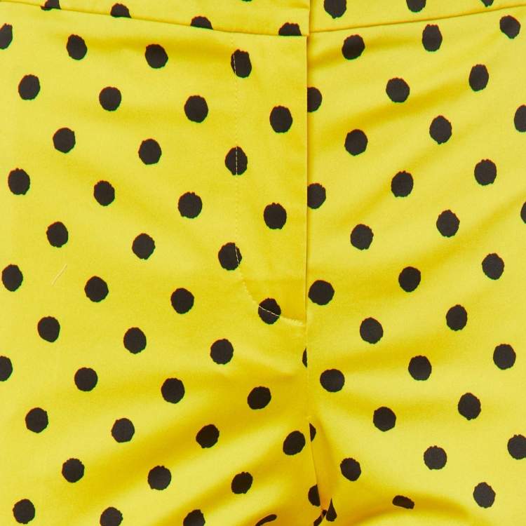 Pre Owned Moschino Couture Yellow Polka Dot Cotton Straight Fit Trousers M