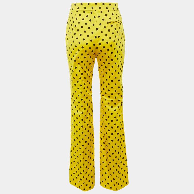 Pre Owned Moschino Couture Yellow Polka Dot Cotton Straight Fit Trousers M