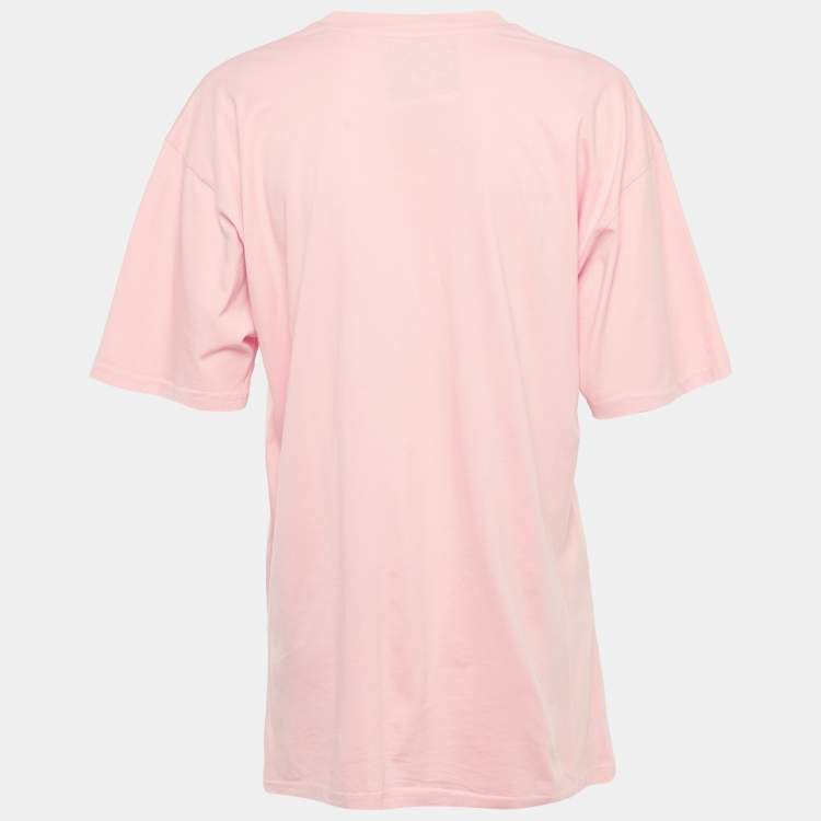 Pre Owned Moschino Couture Pink Glitter Teddy Applique Cotton T-Shirt S