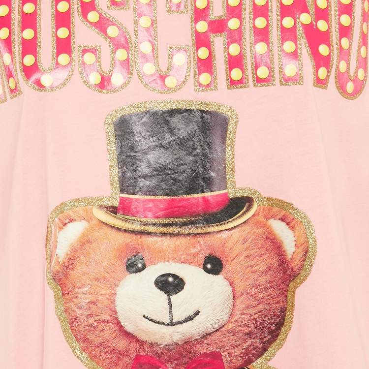 Pre Owned Moschino Couture Pink Glitter Teddy Applique Cotton T-Shirt S