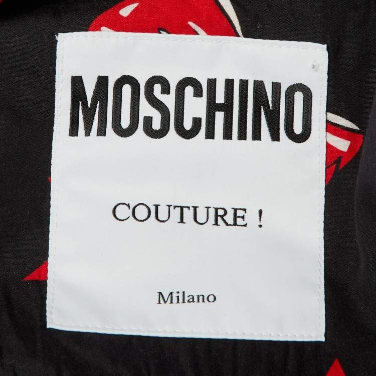 Pre Owned Moschino Couture Black Printed Cotton & Silk Mid Dress S
