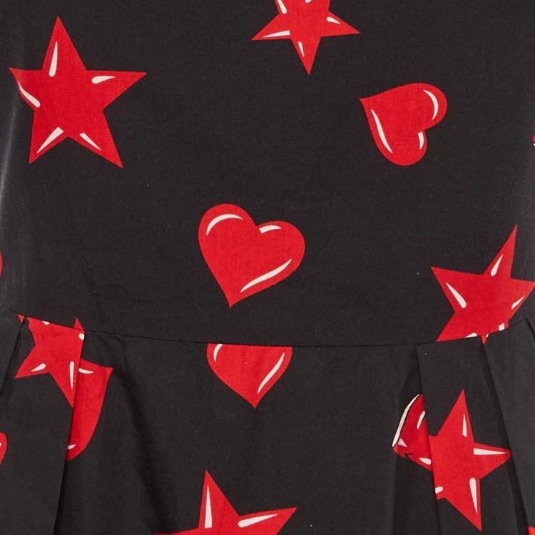 Pre Owned Moschino Couture Black Printed Cotton & Silk Mid Dress S