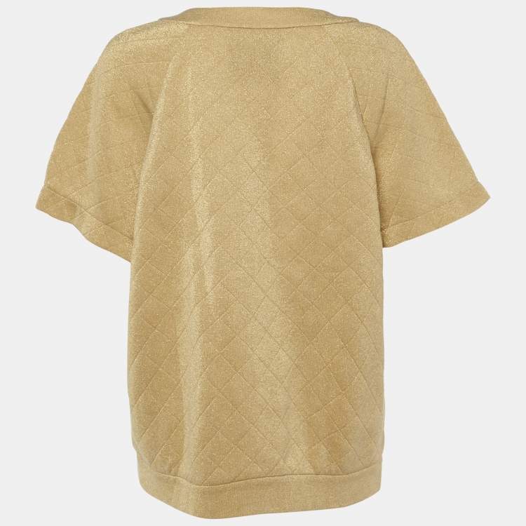 مملوكة مسبقًا Moschino Couture Gold Metallic Quilted Knit Top M