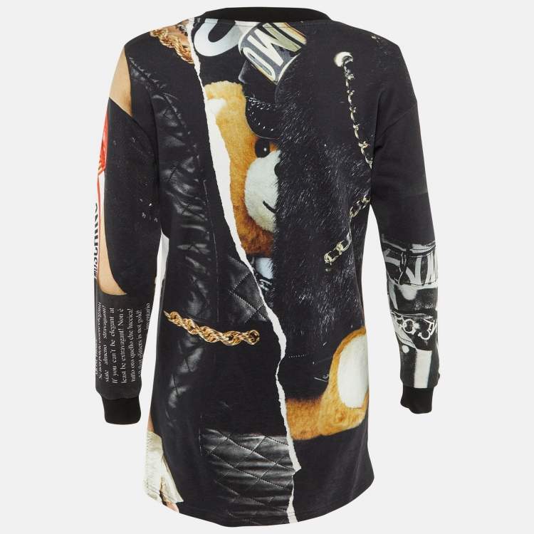 Pre Owned Moschino Couture Multicolor Printed Cotton Sweatshirt Mini Dress XS