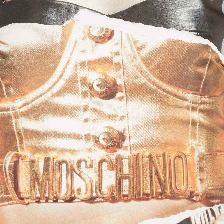 Pre Owned Moschino Couture Black Printed Satin Shift Dress S