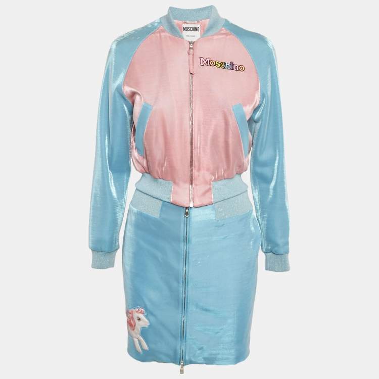 Pre Owned Moschino Couture Pink Lamé Unicorn Applique Set S