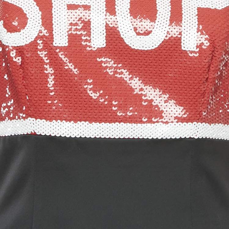 Pre Owned Moschino Couture  Black Satin Contrast Sequined Bow Detail Mini Dress M