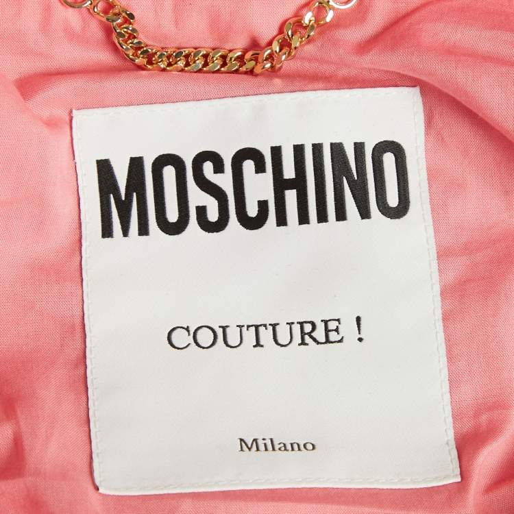 Pre Owned Moschino Couture Pink Tweed Teddy Button Detail Crop Jacket XS