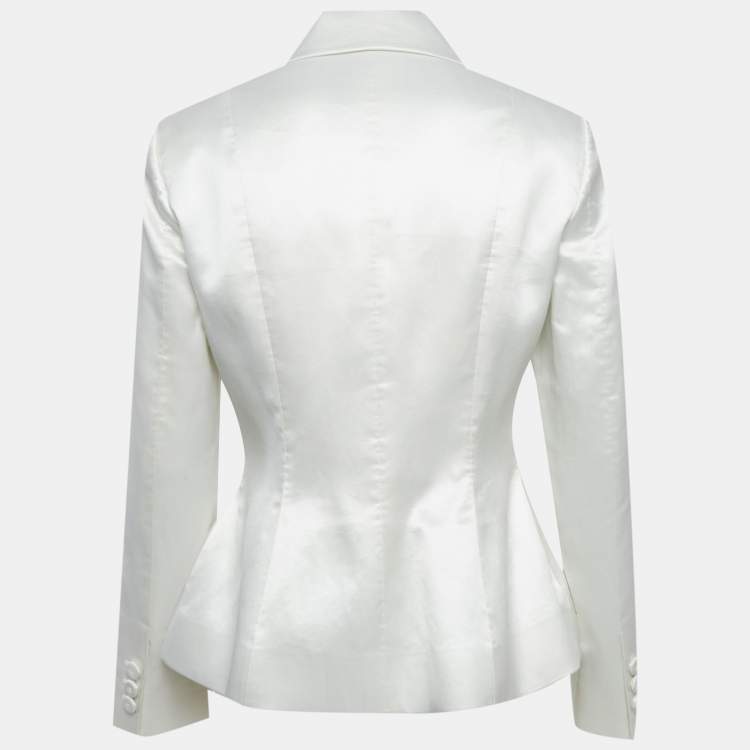 Pre Owned بليزر موسكينو كوتور مزيج القطن بشعار الماركة أبيض مقاس وسط (ميديوم)