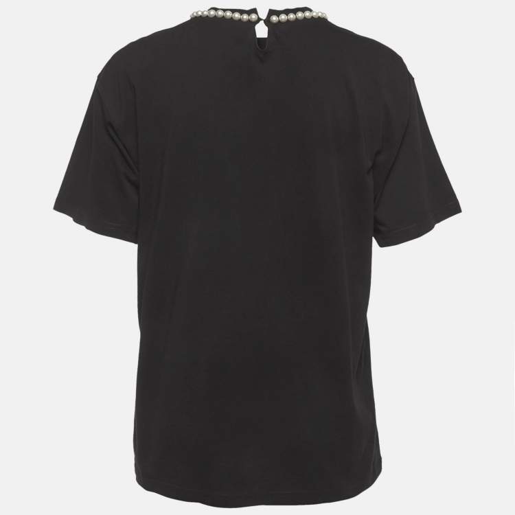 مملوكة مسبقًا Moschino Black Pearl Print Jersey Oversized T-Shirt XXS