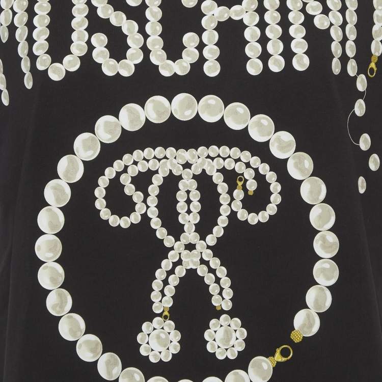 مملوكة مسبقًا Moschino Black Pearl Print Jersey Oversized T-Shirt XXS