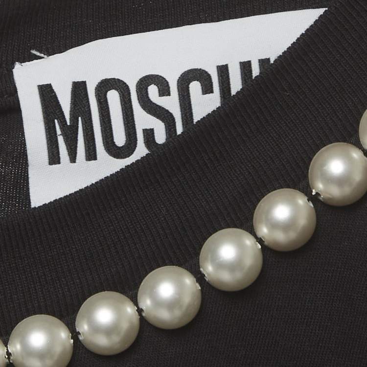 مملوكة مسبقًا Moschino Black Pearl Print Jersey Oversized T-Shirt XXS